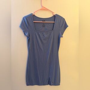 SO Cornflower Blue Square Neck Short Sleeve Dress